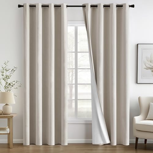 MIULEE Gardinen Vorhänge Verdunklungs Vorhang Gardine Wohnzimmer Blickdicht Leinen Gardinen mit Ösen Thermovorhang Kälteschutz Fenster Modern Schlafzimmer Balkontür Küche Beige 140 x 260 cm von MIULEE