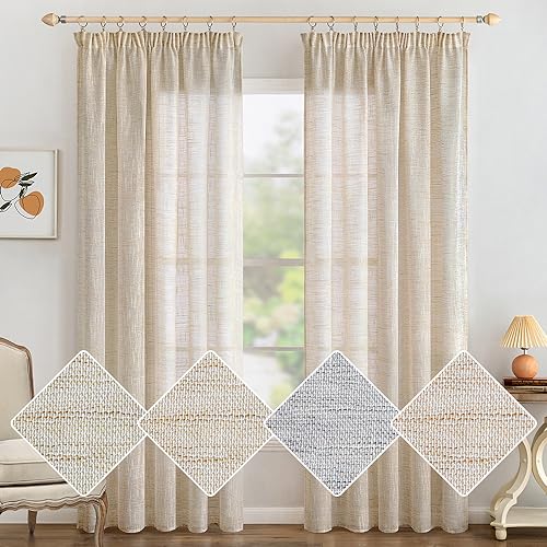 MIULEE Leinen Gardinen Vorhänge mit Kräuselband Weiss Gardine Vorhang Leinenoptik kräuselband Wohnzimmer Modern Voile Schienensystem Schlafzimmer 2er Set 140x175 cm Natur von MIULEE