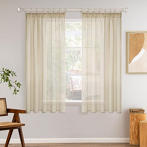 MIULEE Gardinen Vorhänge mit Kräuselband 2er Set Gardine Vorhang Gardinen Wohnzimmer aus Sheer Voile Curtains Transparent Schlafzimmer Beige 140 x 175 cm von MIULEE