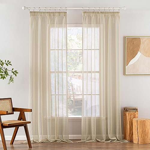 MIULEE Gardinen Vorhänge mit Kräuselband 2er Set Gardine Vorhang Mit Ösen Gardinen Wohnzimmer aus Sheer Voile Curtains Transparent Schlafzimmer Beige 140 x 260 cm von MIULEE