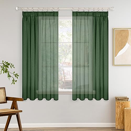 MIULEE Gardinen Vorhänge mit Kräuselband 2er Set Gardine Vorhang Gardinen Wohnzimmer aus Sheer Voile Curtains Transparent Schlafzimmer Dunkelgrün 140 x 175 cm von MIULEE