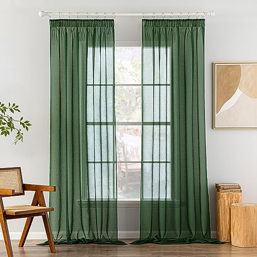 MIULEE Gardinen Vorhänge mit Kräuselband 2er Set Gardine Vorhang Gardinen Wohnzimmer aus Sheer Voile Curtains Transparent Schlafzimmer Dunkelgrün 140 x 245 cm von MIULEE