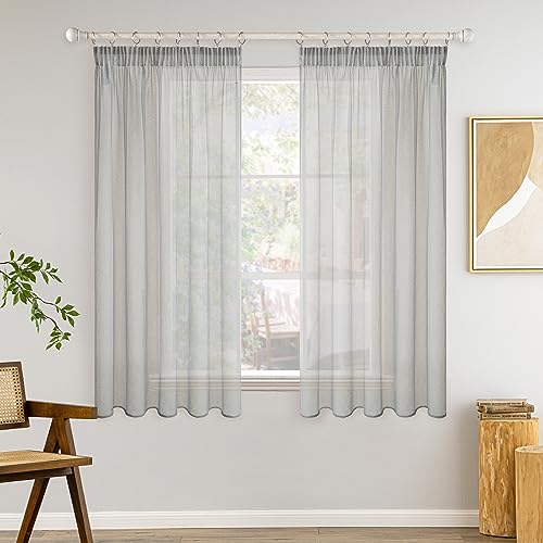 MIULEE Gardinen Vorhänge mit Kräuselband 2er Set Gardine Vorhang Gardinen Wohnzimmer aus Sheer Voile Curtains Transparent Schlafzimmer Grau 140 x 145 cm von MIULEE