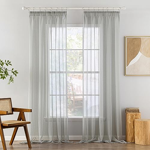 MIULEE Gardinen Vorhänge mit Kräuselband 2er Set Gardine Vorhang Mit Ösen Gardinen Wohnzimmer aus Sheer Voile Curtains Transparent Schlafzimmer Grau 140 x 225 cm von MIULEE