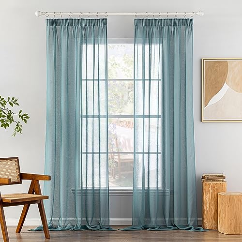 MIULEE Gardinen Vorhänge mit Kräuselband 2er Set Gardine Vorhang Gardinen Wohnzimmer aus Sheer Voile Curtains Transparent Schlafzimmer Staubiges Blau 140 x 260 cm von MIULEE