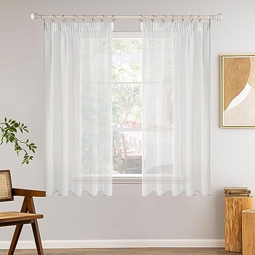 MIULEE Gardinen Vorhänge mit Kräuselband 2er Set Gardine Weiss Vorhang Mit Ösen Gardinen Wohnzimmer aus Sheer Voile Curtains Transparent Weiß Schlafzimmer 140 x 137 cm von MIULEE