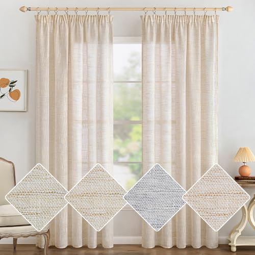 MIULEE Leinen Gardinen Vorhänge mit Kräuselband Gardine Vorhang Leinenoptik kräuselband Wohnzimmer Modern Voile Schienensystem Schlafzimmer 2er Set Weißer Reis 140x215 cm von MIULEE