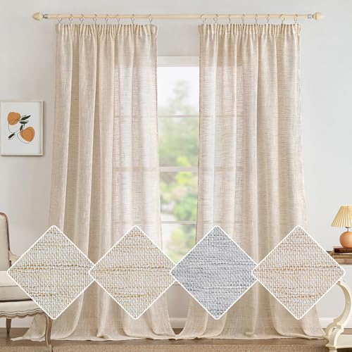 MIULEE Leinen Gardinen Vorhänge mit Kräuselband Gardine Vorhang Leinenoptik kräuselband Wohnzimmer Modern Voile Schienensystem Schlafzimmer 2er Set Weißer Reis 140x245 cm von MIULEE