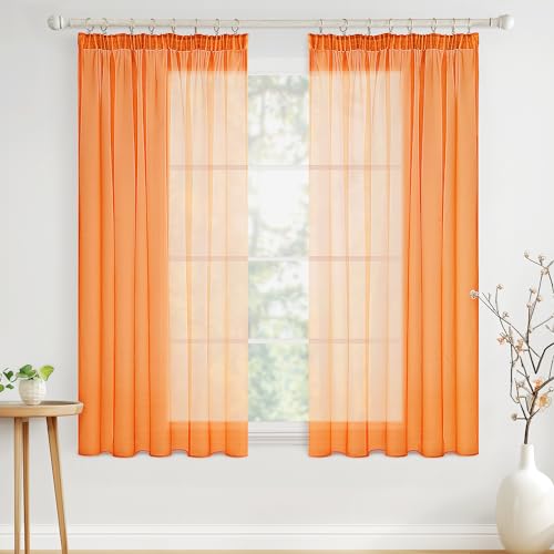 MIULEE Gardinen Vorhänge mit Kräuselband Vorhang Transparente Gardine aus Einfarbig Transparent Sheer Voile Wohnzimmer Luftig Dekoschal für Schlafzimmer 2er Set 175 x 140cm (H x B) Orange von MIULEE