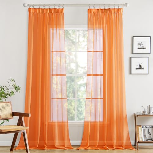 MIULEE Gardinen Vorhänge mit Kräuselband Vorhang Transparente Gardine aus Einfarbig Transparent Sheer Voile Wohnzimmer Luftig Dekoschal für Schlafzimmer 2er Set 225 x 140cm (H x B) Orange von MIULEE