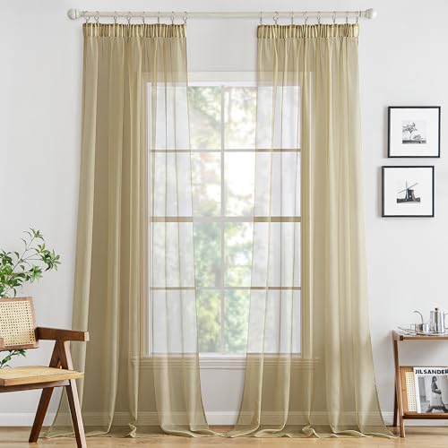 MIULEE Gardinen Vorhänge mit Kräuselband Vorhang Transparente Gardine aus Einfarbig Transparent Sheer Voile Wohnzimmer Luftig Dekoschal für Schlafzimmer 2er Set 245 x 140cm (H x B) Hellbraun von MIULEE