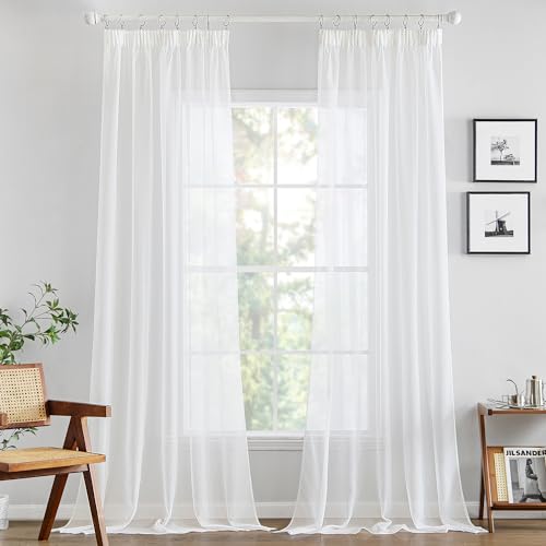 MIULEE Gardinen Vorhänge mit Kräuselband Vorhang Transparente Gardine aus Einfarbig Transparent Sheer Voile Wohnzimmer Luftig Dekoschal für Schlafzimmer 2er Set 245 x 140cm (H x B) Weiß von MIULEE
