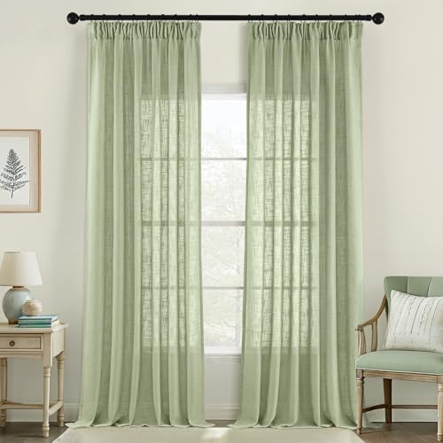 MIULEE Gardinen Vorhänge mit Kräuselband Voile Vorhang Modern Leinenoptik Halbtransparent für Wohnzimmer Schlafzimmer Schiebevorhang 2er Set Stores Grün 245x140 cm MIULEE Gardinen Vorhänge mit Kräuselband Voile Vorhang Modern Leinenoptik Halbtransparent für Wohnzimmer Schlafzimmer Schiebevorhang 2er Set Stores Grün 245x140 cm von MIULEE