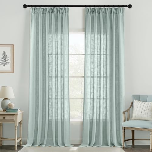 MIULEE Gardinen Vorhänge schlaufenschal Voile Vorhang Modern Leinenoptik Halbtransparent für Wohnzimmer Schlafzimmer Raumteiler Schiebevorhang 2er Set Stores Türkis 260x140 cm von MIULEE