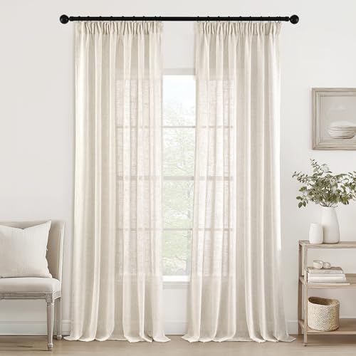 MIULEE Gardinen Vorhänge schlaufenschal Voile Vorhang Modern Leinenoptik Halbtransparent für Wohnzimmer Schlafzimmer Schiebevorhang 2er Set Stores Natural Linen Weiß 260x140 cm von MIULEE