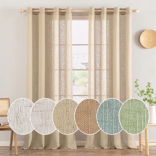 MIULEE Gardinen Vorhänge mit ösen Voile Vorhang Leinenoptik Halbtransparent für Wohnzimmer Gardine Kinderzimmer Raumteiler Leinen Curtains Schiebevorhang Schlaufenschal 2er Set Gelb-braun 145x140 cm von MIULEE