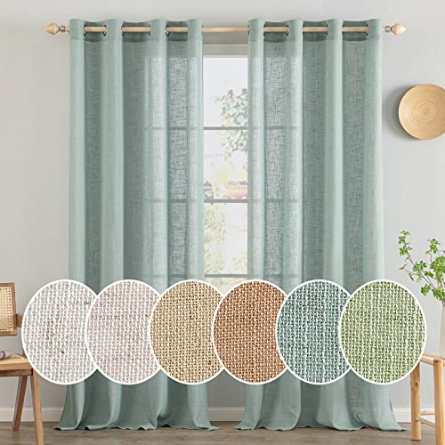 MIULEE Gardinen Vorhänge mit ösen Voile Vorhang Modern Leinenoptik Halbtransparent für Wohnzimmer Küchengardinen Kinderzimmer Raumteiler Schiebevorhang Schlaufenschal 2er Set Blau 145x140 cm (HxB) von MIULEE