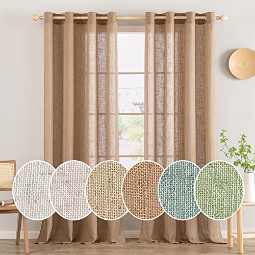 MIULEE Gardinen Vorhänge mit ösen Voile Vorhang Modern Leinenoptik Halbtransparent für Wohnzimmer Küchengardinen Kinderzimmer Raumteiler Schiebevorhang Schlaufenschal 2er Set Braun 145x140 cm (HxB) von MIULEE