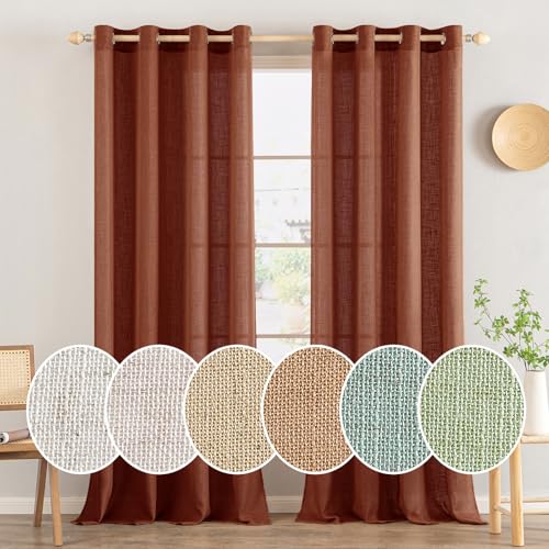 MIULEE Gardinen Vorhänge mit ösen Voile Vorhang kurz Modern Leinenoptik Halbtransparent Ösenvorhang für Wohnzimmer Kinderzimmer Raumteiler 2er Set Ziegelrot 280x140 cm von MIULEE