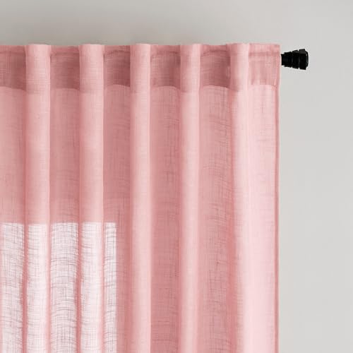 MIULEE Gardinen Vorhänge schlaufenschal Voile Vorhang Modern Leinenoptik Halbtransparent für Wohnzimmer Schlafzimmer Kinderzimmer Schiebevorhang 2er Set Stores Rosa 160x140 cm von MIULEE