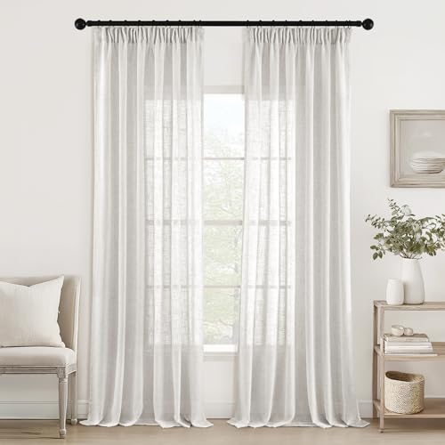 MIULEE Gardinen Vorhänge mit Kräuselband Schlaufenschal Voile Vorhang Modern Leinenoptik Halbtransparent für Wohnzimmer Schlafzimmer Schiebevorhang 2er Set Stores Linen Weiß 122x140 cm von MIULEE
