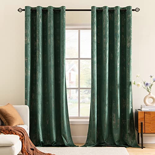 MIULEE Samtvorhang Dunkelgrün Verdunkelungsvorhang Ösen 2er Set B 140 x H 225cm,Vorhang Blickdicht Vorhänge Samt mit Goldfolie Muster für Deko Schlafzimmer Wohnzimmer Wärmeisolierende Velvet Curtains von MIULEE