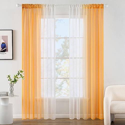 MIULEE Gardinen Vorhang Orange Transparente Wohnzimmer Modern Gardine Zweifarbiger Schiebevorhänge Vorhänge Gardinenschals Schlafzimmer 2er Set 140x280cm von MIULEE