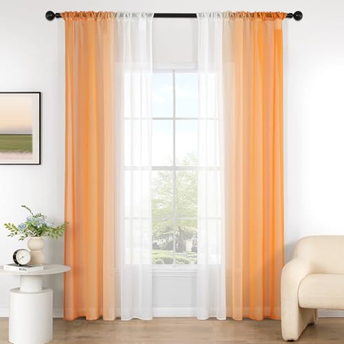 MIULEE Gardinen Vorhang Orange Transparente Wohnzimmer Modern Gardine Zweifarbiger Schiebevorhänge Vorhänge Gardinenschals Schlafzimmer 2er Set 140x245cm von MIULEE