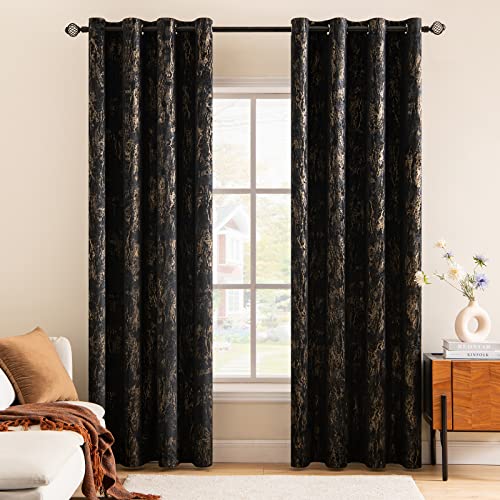 MIULEE Gardinen Vorhang Schwarz Gold Samtvorhänge Vorhänge mit Ösen Schlaufen Gold Gardinen für Schlafzimmer Wohnzimmer Samt Vorhang 2er Set 140 x 175 cm(B x H) Schwarz von MIULEE