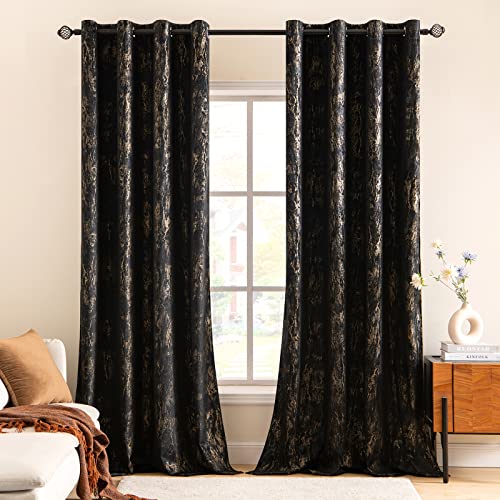 MIULEE Gardinen Vorhang Schwarz Gold Samtvorhänge Vorhänge mit Ösen Schlaufen Gold Gardinen für Schlafzimmer Wohnzimmer Samt Vorhang 2er Set 140 x 260 cm(B x H) Schwarz von MIULEE