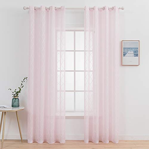 MIULEE Gardinen Vorhang Wohnzimmer 2er Set mit Ösen Transparente Vorhänge Stores gardinen mit kräuselband Stickerei Ösenschal Fensterschal Dekoschal für Schlafzimmer 260 x 140cm (H x B) Rosa von MIULEE