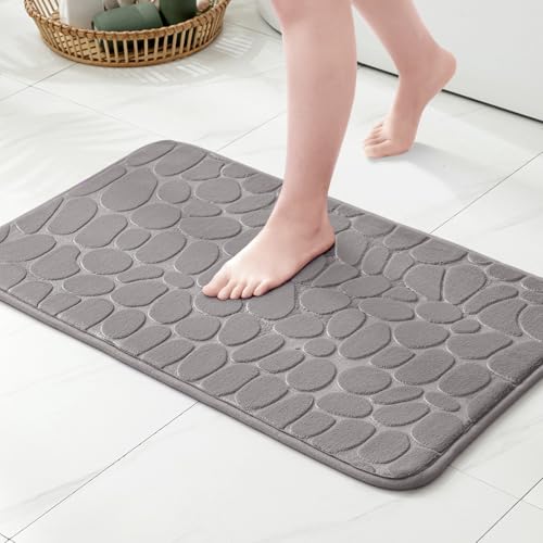 MIULEE Geometrische Badematte Memoryschaum Badezimmerteppich Badteppich Memory Foam Duschvorleger Teppich Badvorleger Fussmatte rutschfeste Matte für Badezimmer Wohnzimmer 40x60 cm Grau von MIULEE