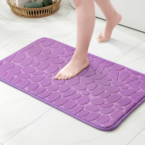 MIULEE Geometrische Badematte Memoryschaum Badezimmerteppich Badteppich Memory Foam Duschvorleger Teppich Badvorleger Fussmatte rutschfeste Matte für Badezimmer Wohnzimmer 40x60 cm Helllila von MIULEE