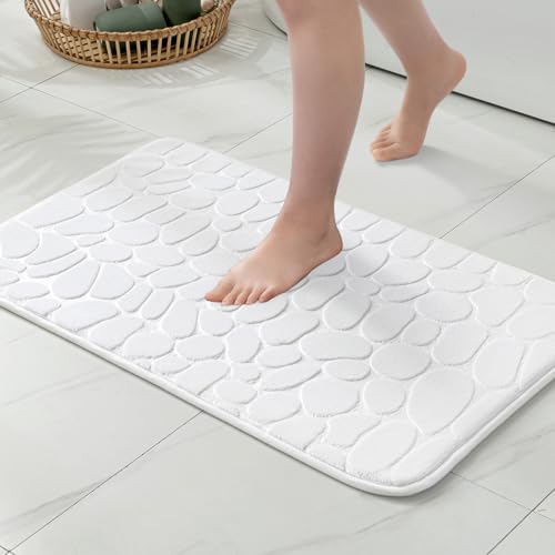 MIULEE Geometrische Badematte Memoryschaum Badezimmerteppich Badteppich Memory Foam Duschvorleger Teppich Badvorleger Fussmatte rutschfeste Matte für Badezimmer Wohnzimmer 50x80 cm Weiß von MIULEE