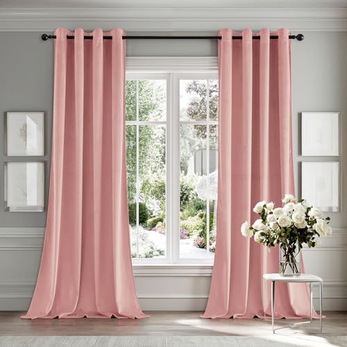 MIULEE Hellrosa Samtvorhang Ösen 2er Set 140X245, Blickdichte Vorhänge Samt für Deko Schlafzimmer Wohnzimmer, Sehr Weicher Vorhang Verdunkelung Velvet Curtains, Verdunkelnd Samt Gardinen Blickdicht von MIULEE