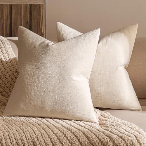 MIULEE Kissenbezüge Kissenhülle Dekokissen Leinen Dekorative Kissenbezug Sofakissen Couchkissen Deko mit Verstecktem Reissverschluss für Sofa Schlafzimmer 2er Set 40x40 cm Creme von MIULEE