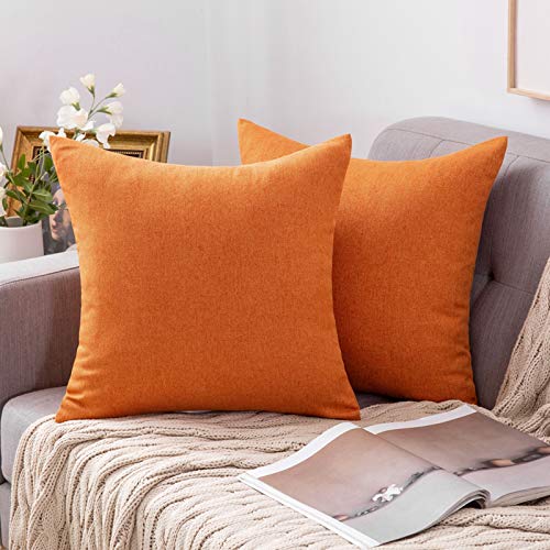 MIULEE Kissenbezüge Leinenoptik Kissenhülle Sofakissen Dekokissen Zierkissen Bequem Bezug Couchkissen ohne Füllung für Sofa Wohnzimmer mit Verstecktem Reißverschluss 2er Set 45x45 cm Orange von MIULEE