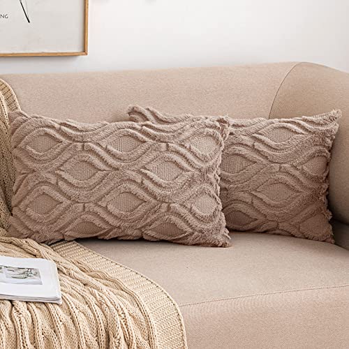 MIULEE Kissenbezug Boho 2er Set Wolle Kissenbezüge Kissenhülle Dekokissen Sofakissen Samtartig Weiche Zierkissen Couchkissen Kurze Plüsch Zierkissenbezug für Wohnzimmer Schlafzimmer 30x50 cm Taupe von MIULEE