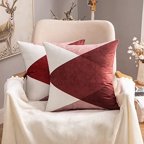 MIULEE Kissenbezug Dekorative Geometrische Muster Dekokissen Skandinavisch Kissenhülle Sofakissen Zierkissen Diamant Modern für Sofa Wohnzimmer Schlafzimmer 40x40 cm 2er Set Bordeaux Rot von MIULEE