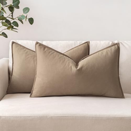 MIULEE Kissenbezug Kissenhülle Dekokissen Leinen Baumwolle Dekorative Kissenbezüge Waschbar Sofakissen mit Verstecktem Reißverschluss für Wohnzimmer Schlafzimmer Sofa 2er Set 30x50 cm Khaki von MIULEE