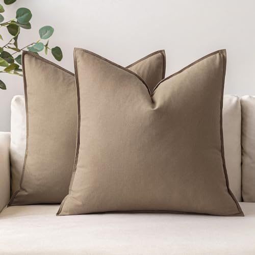 MIULEE Kissenbezug Kissenhülle Dekokissen Leinen Baumwolle Dekorative Kissenbezüge Waschbar Sofakissen mit Verstecktem Reißverschluss für Wohnzimmer Schlafzimmer Sofa 2er Set 45x45 cm Khaki von MIULEE