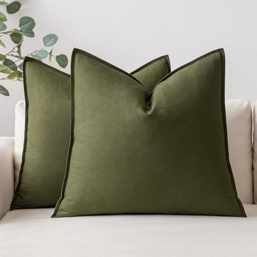 MIULEE Kissenbezug Kissenhülle Dekokissen Leinen Baumwolle Dekorative Kissenbezüge Waschbar Sofakissen mit Verstecktem Reißverschluss für Wohnzimmer Schlafzimmer Sofa 2er Set 45x45 cm Olivgrün von MIULEE