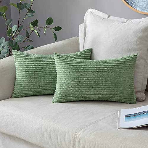 MIULEE Kissenbezug Kordsamt Zierkissenbezug Dekokissen Sofakissen Kord Kissenhülle Dekorative Weiche Zierkissenbezüge Kissen für Sofa Sessel Zuhause Schlafzimmer 30x50 cm Bohnengrün von MIULEE