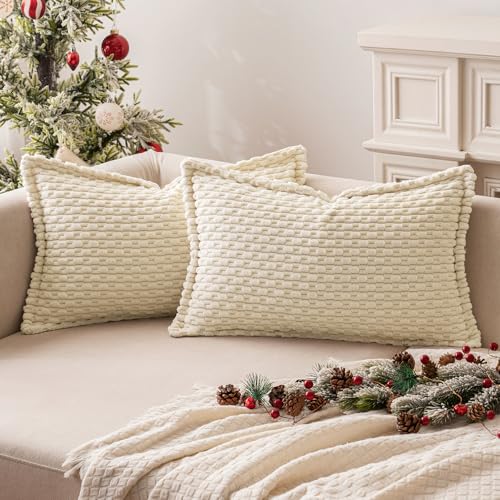 MIULEE Kordsamt Kissenbezug Weihnachten Weihnachtskissen Dekorative Kissenbezüge Kissenhülle Moderne Sofakissen Dekokissen Zierkissen für Sofa Wohnzimmer 2er Set 30x50 cm Cremeweiß von MIULEE