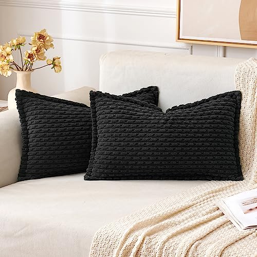 MIULEE Kordsamt Kissenbezug Dekorative Kissenbezüge Kissenhülle Moderne Sofakissen Dekokissen Zierkissen Couchkissen Weicher für Sofa Wohnzimmer Schlafzimmer 2er Set 30x50 cm Schwarz von MIULEE