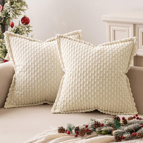 MIULEE Kordsamt Kissenbezug Weihnachten Weihnachtskissen Dekorative Kissenbezüge Kissenhülle Moderne Sofakissen Dekokissen Zierkissen für Sofa Wohnzimmer 2er Set 40x40 cm Cremeweiß von MIULEE