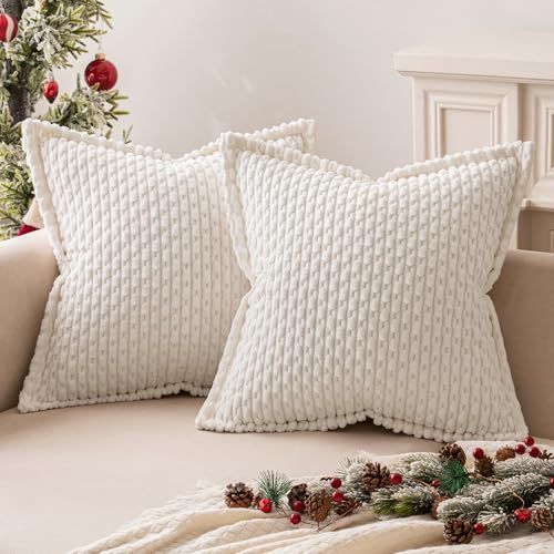 MIULEE Kordsamt Kissenbezug Weihnachten Weihnachtskissen Dekorative Kissenbezüge Kissenhülle Moderne Sofakissen Dekokissen Zierkissen für Sofa Wohnzimmer 2er Set 40x40 cm Weiß von MIULEE