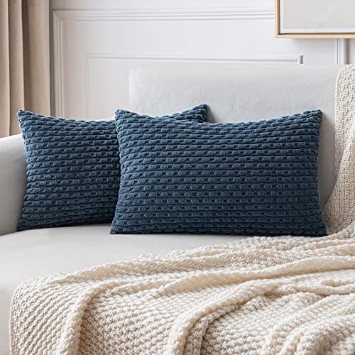 MIULEE Kordsamt Kissenbezug Kissenbezüge Dekorative Kissenhülle Moderne Sofakissen Dekokissen Couchkissen Zierkissen Weicher für Sofa Wohnzimmer Schlafzimmer 2er Set 30x50 cm Blau von MIULEE