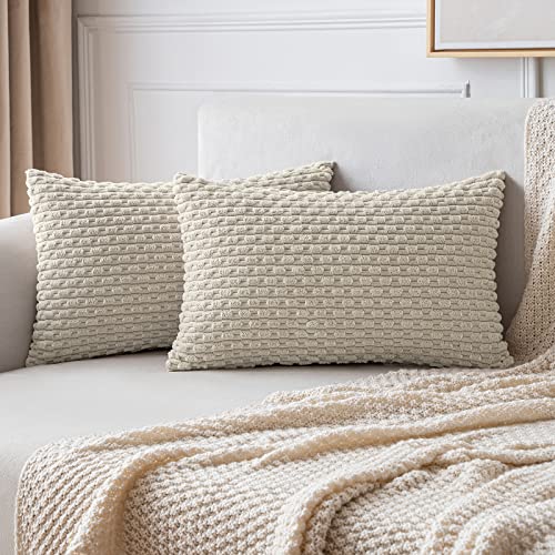 MIULEE Kordsamt Kissenbezug Kissenbezüge Dekorative Kissenhülle Moderne Sofakissen Dekokissen Couchkissen Zierkissen Weicher für Sofa Wohnzimmer Schlafzimmer 2er Set 30x50 cm Sand von MIULEE