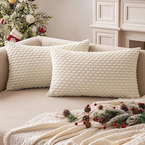 MIULEE Weihnachten Kordsamt Kissenbezug Kissenbezüge Dekorative Kissenhülle Moderne Sofakissen Kissen Dekokissen Couchkissen Zierkissen Weicher für Sofa Wohnzimmer 2er Set 40x60 cm Cremeweiß von MIULEE